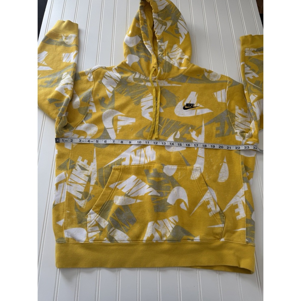 Nike Men's Pullover Hoodie All Over Logo Print Size L Yellow‎ Gray White - Picture 4 of 6